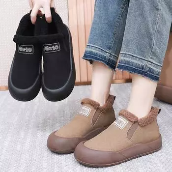Женские зимние теплые сапоги из искусственной замши для женщин, удобные нескользящие ботинки на толстой платформе, женские теплые короткие ботинки для ходьбы с подкладкой из искусственного меха 35 чёрный