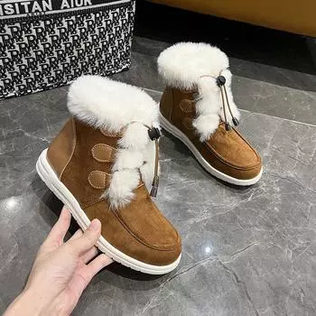 Женские зимние теплые сапоги из замши, короткие, плюшевые, с круглым носком, хлопковые сапоги, повседневные, однотонные, модные, короткие сапоги 36 коричневый