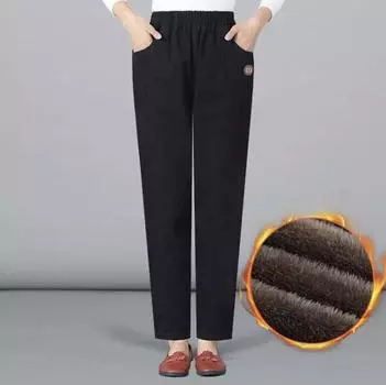 Женские зимние теплые свободные повседневные брюки большого размера со шнуровкой утолщенные однотонные брюки XXXXXL чёрный