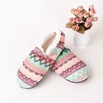 Женские зимние теплые тапочки с принтом на мягкой подошве, противоскользящие плюшевые подкладки, носки 38-40