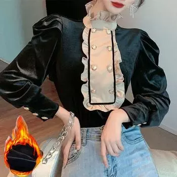 Женские зимние теплые топы больших размеров, свободные повседневные пуловеры, топы с длинным рукавом в французском винтажном стиле 3XL