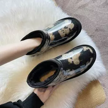 Женские зимние теплые удобные зимние ботинки без шнуровки, ботильоны на плоской подошве для женщин, женские повседневные ботинки на платформе с медвежьим узором