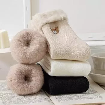 Женские зимние теплые утепленные мягкие повседневные однотонные носки, шерстяные кашемировые домашние зимние сапоги, бархатные домашние носки-тапочки бежевый