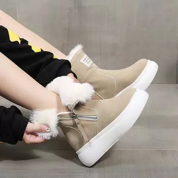 Женские зимние теплые утепленные плюшевые зимние ботинки, женские новые зимние ботинки на платформе из искусственной замши, женские нескользящие хлопковые туфли на толстой подошве 38 чёрный