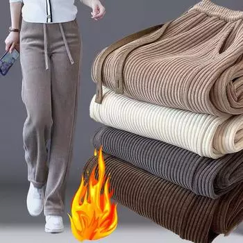 Женские зимние теплые утепленные расклешенные брюки с высокой талией, узкие теплые брюки M