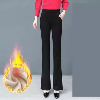 Женские зимние теплые утепленные расклешенные брюки с высокой талией, узкие теплые брюки 3XL