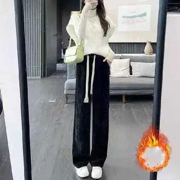 Женские зимние теплые утолщенные вельветовые брюки прямые свободные брюки со шнуровкой 2XL