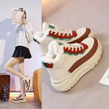 Женские зимние теплые высокие кроссовки, уличные зимние ботинки без шнуровки на подкладке из искусственного меха, повседневные ботильоны на шнуровке, женские кроссовки с плюшевой подкладкой