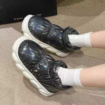 Женские зимние теплые зимние ботинки на меховой подкладке, повседневные ботильоны без шнуровки на флисовой подкладке, непромокаемые верхние ботинки, домашние туфли с высоким берцем для женщин 36 чёрный