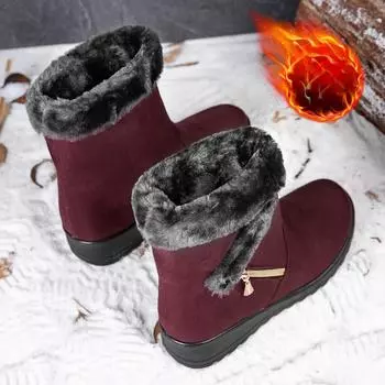 Женские зимние теплые зимние ботинки, повседневная обувь из замши с боковой цепочкой и на низком каблуке 35 коричневый