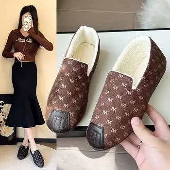 Женские зимние теплые зимние ботинки с рукавами, противоскользящие, с круглым носком, женские туфли, сохраняющие тепло, плоские, легкие, универсальные зимние ботинки для отдыха 2024 36 темно-коричневого