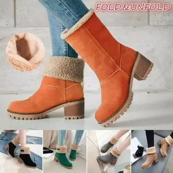 Женские зимние теплые зимние ботинки женские удобные ботинки на толстом каблуке размер 35-43 повседневные ботинки средней высоты 35 чёрный