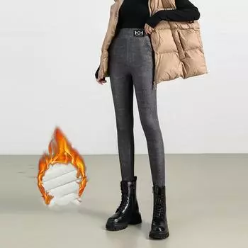 Женские зимние термобелье с утолщенной флисовой подкладкой, леггинсы, плотные, эластичные, сексуальные, обтягивающие брюки M чёрный
