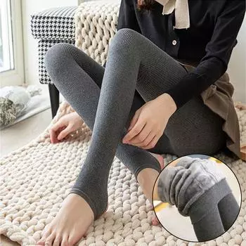Женские зимние термотолстые леггинсы, хлопковые колготки, непрозрачные колготки на флисовой подкладке, женские эластичные толстые колготки с высокой талией, однотонные теплые колготки One Size&Style1 чёрный