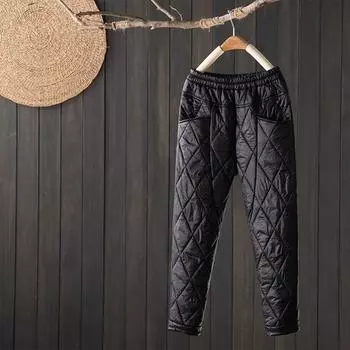 Женские зимние толстые брюки, теплые штаны-шаровары, повседневные брюки с подкладкой в клетку, женские эластичные спортивные штаны XL