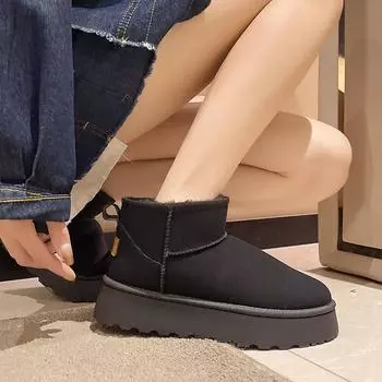 Женские зимние толстые и теплые ботинки для снега с добавлением флиса Короткие ботинки 35 чёрный