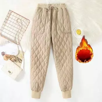 Женские зимние толстые и теплые пуховые хлопковые брюки со свободными повседневными брюками большого размера S чёрный