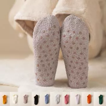 Женские зимние толстые носки, нескользящие носки для пола, осенне-зимние флисовые теплые мягкие нескользящие силиконовые носки для пола, мягкие теплые носки для дома One Size
