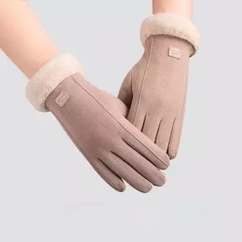 Женские зимние толстые плюшевые перчатки, модные теплые замшевые уличные женские перчатки для вождения с сенсорным экраном, спортивные варежки для велоспорта one size розовый