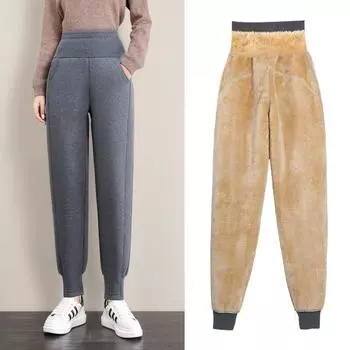 Женские зимние толстые теплые брюки из овчины и кашемира с высокой талией, черные шаровары, длинные брюки из шерсти, устойчивые к холоду PELEDRESSS XXL чёрный