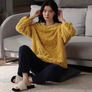 Женские зимние толстые жаккардовые брюки больших размеров, фланель, коралловый бархат, домашний сервис M розовый