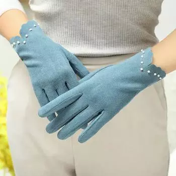 Женские зимние тонкие зимние холодные и ветрозащитные термоперчатки One size чёрный