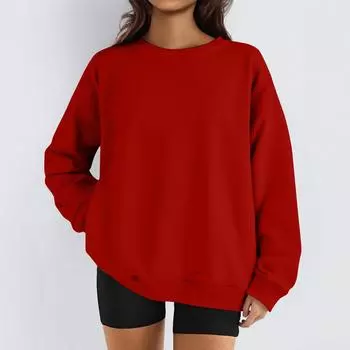 Женские зимние топы, женская толстовка с длинным рукавом, повседневная, с круглым вырезом, свободный крой, флисовые топы Pollover XL