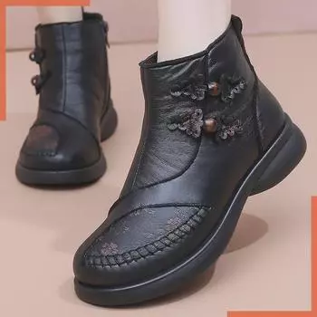 Женские зимние туфли из пекинской ткани с мягкой подошвой и теплой бархатной подкладкой 38 чёрный