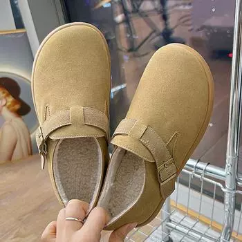 Женские зимние туфли на плоской подошве, теплые бархатные женские туфли большого размера, повседневные туфли с большим носком для женщин 35 коричневый