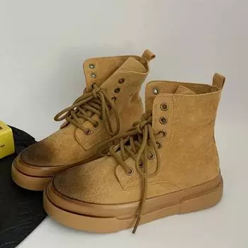 Женские зимние туфли на плоской подошве, женские зимние ботильоны на платформе, замшевые мотоциклетные ботинки, дизайнерская обувь на шнуровке, тренд 2024 года, готика, Zapatos Ladies 35 коричневый