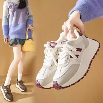 Женские зимние туфли на толстой подошве 2024 года для пап – стильные кроссовки Forrest Gump, увеличивающие рост 36 коричневый