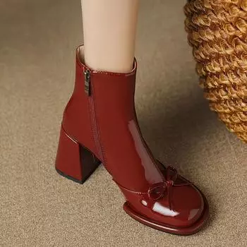 Женские зимние туфли на высоком каблуке с бантом, модная обувь, дизайнерские зимние ботинки из толстой кожи, новое трендовое платье Zapatillas Femme 35