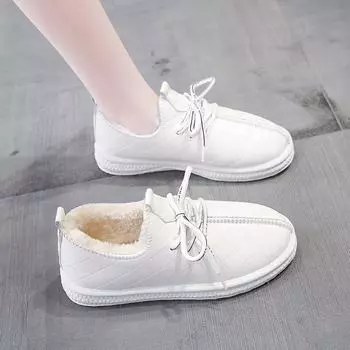 Женские зимние туфли Plus Velvet Flat Casual Cotton Shoes 2024 New Slip-on Толстые теплые мокасины Bread Woman Platform Snow Ankle Boots 35 чёрный