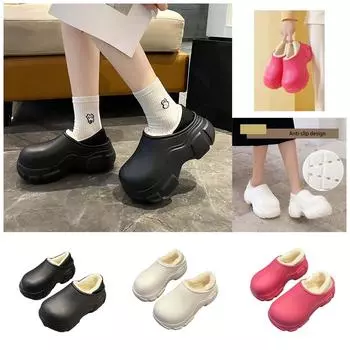 Женские зимние уличные водонепроницаемые ботинки на толстой подошве для снега, увеличивающие рост, плюс теплая бархатная хлопковая обувь 36 чёрный