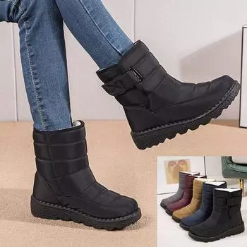 Женские зимние утепленные ботинки из шерсти и хлопка, ботильоны, водонепроницаемые ботинки, большие размеры 35-43 43 чёрный