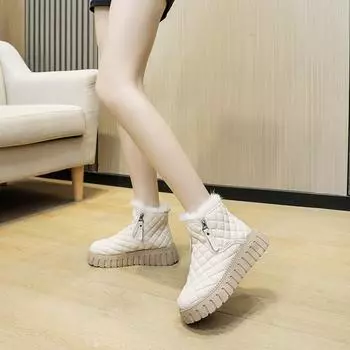 Женские зимние утепленные ботинки Muffin, однотонные, среднего размера, с толстой подошвой, удобные, для снега 40 чёрный