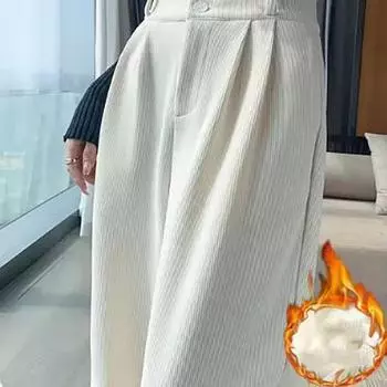 Женские зимние утепленные брюки большого размера с подкладкой и уплотнителем, прямые брюки свободного кроя, теплые однотонные брюки с высокой талией 3XL