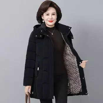 Женские зимние утепленные куртки пуховики с капюшоном длинные карманы пальто XXXXL чёрный