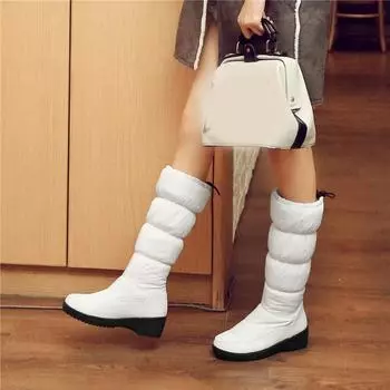 Женские зимние утепленные сапоги на среднем каблуке с подкладкой, однотонные, до середины голени, нескользящие женские сапоги 39