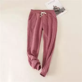 Женские зимние утолщенные и подбитые брюки больших размеров, свободные однотонные теплые брюки, повседневные брюки с завязками на шнурке S