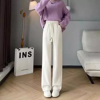 Женские зимние утолщенные повседневные свободные широкие плюшевые теплые брюки XXXXXXL белый