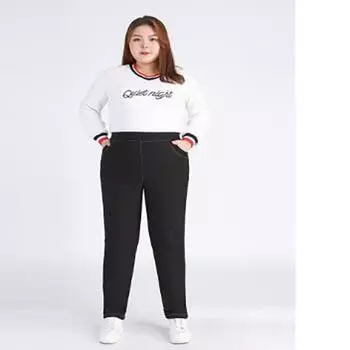 Женские зимние утолщенные свободные повседневные брюки большого размера с подкладкой, теплые, однотонные, эластичные спортивные брюки со средней посадкой 9XL