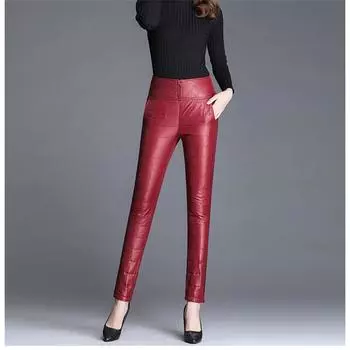 Женские зимние утолщенные теплые пуховые брюки с высокой талией, женские повседневные эластичные модные брюки-карандаш, элегантная верхняя одежда, длинные брюки S