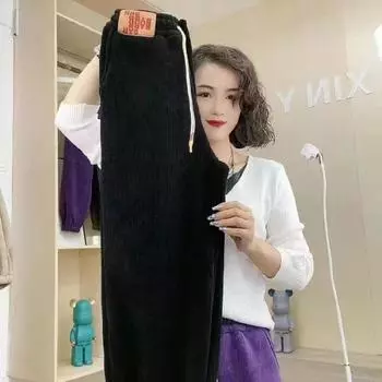 Женские зимние утолщенные вельветовые шаровары с европейским хлопковым бархатом M чёрный