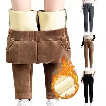 Женские зимние узкие эластичные джинсы с флисовой отделкой, повседневные толстые термобрюки-карандаш, классические синие плюшевые теплые брюки XXXL чёрный