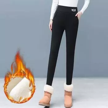 Женские зимние узкие брюки-карандаш большого размера, теплые брюки, обтягивающие брюки маленького размера 3XL чёрный