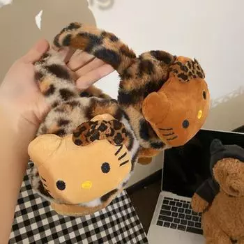 Женские зимние велонаушники с леопардовым принтом — ветрозащитные, антифрикционные, согревающие уши. cat белый/красный