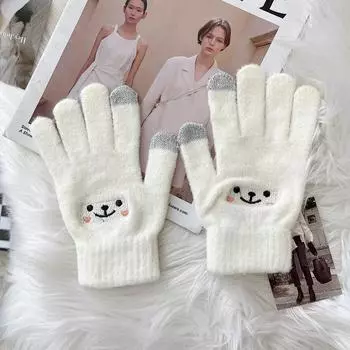 Женские зимние велосипедные перчатки с бархатной подкладкой - Симпатичный трикотажный смайлик для сенсорного экрана One Size