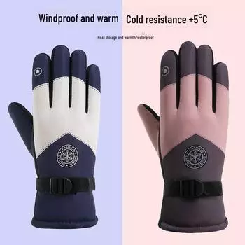 Женские зимние ветрозащитные перчатки для катания на лыжах и мотоциклах 2024 года — теплые, водонепроницаемые, с подкладкой из бархата, подходят для сенсорных экранов One Size