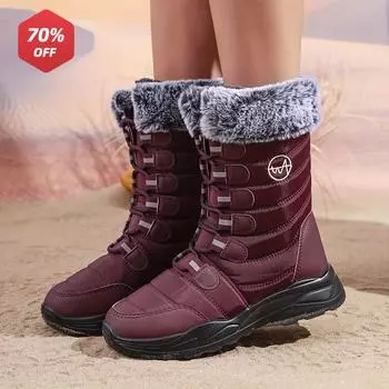 Женские зимние водонепроницаемые и нескользящие высокие ботинки для снега с толстой шерстяной подкладкой и толстой подошвой, подходящие для активного отдыха на открытом воздухе 36 чёрный